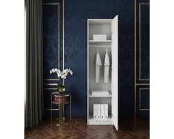 Modena SlimLine Kledingkast 1 Deur 45 cm met Kledingstang en 2 Legplanken – Smalle Garderobekast Mat Wit 193 cm Hoog - House & Garden