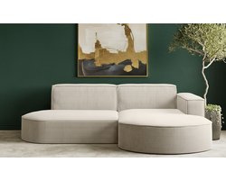 MODENA Studio Hoekbank L-vorm - Stijlvolle, Comfortabele Relaxbank met Voetenbank, Ribfluwelen Bekleding, Ideaal voor Woonkamers, Beige, Rechts Bella