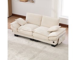 MODENUIT 2-Zitsbank 190 x 73 x 84 cm - Met USB-C Aansluiting en Zijvakken - Voor Woonkamer of Kantoor - Cord Beige