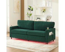 MODENUIT 2-zitsbank 203 x 77,5 x 86 cm - Met USB-C, LED, Bekerhouders En Zijvakken - Woonkamer - Chenille Smaragdgroen