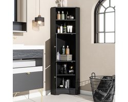 MODENUIT Badkamerkast - Hoekkast Met 2 Vakken En Verstelbare Plank - Voor Badkamer En Hal - Zwart - 36,5x36,5x155 cm