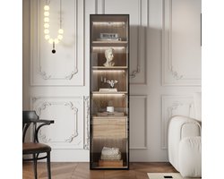 MODENUIT Badkamerkast - Met Open Vakken, Lade En Deur Van Gehard Glas - Voor Badkamer En Hal - MDF Naturel - 40 Cm