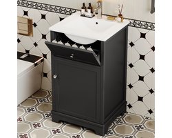 MODENUIT Badkamerkast Met Wastafel - Keramische Wasbak En Verstelbare Plank - Voor Badkamer - MDF Zwart - 51x46x87 Cm