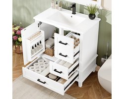 MODENUIT Badkamerkast Met Wastafel - Vrijstaand Met Keramische Wasbak En 3 Laden - MDF En Wit - 76x46x83,5 Cm