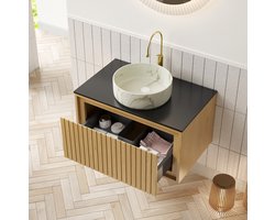 MODENUIT Badkamerkast - Wandmontage Met Lade - Voor Badkamer - Multiplex - 76x48x41,1 Cm - Zwart