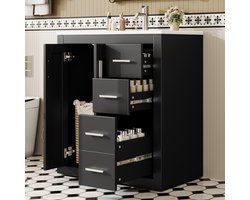MODENUIT Badkamermeubel - Met Keramische Wastafel En 3 Lades - Vrijstaand Voor Badkamer - MDF Zwart - 76x46,5x85,5 cm