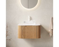 MODENUIT Badkamermeubel - Wandmontage Met Transparante Ronde Waskom - Voor Badkamer - Hout, Glas, Wit - 61 Cm