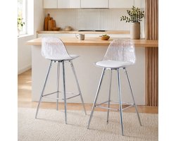 MODENUIT Barkruk 38 x 33 x 96,5 cm - Set Van 2 Met Rugleuning En Voetsteun - Voor Bar En Keukeneiland - Metaal Kunststof - Zilver Transparant