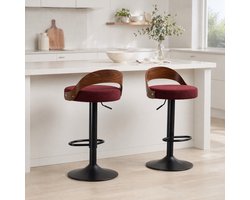 MODENUIT Barkruk 42,5 x 42 x 77-98 cm - 360° Draaibaar en Hoogteverstelbaar - Keuken en Bar - Linnen Wijnrood