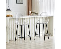 MODENUIT Barkruk 66 cm - Set Van 2 Met Transparante Rugleuning - Voor Keukenbar - Metaal Kunststof - Zwart