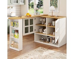 MODENUIT Bartafel - Draaibaar En Uitschuifbaar Met Kast - Voor Woonkamer En Eethoek - MDF Wit - 138-204x39x102,5 Cm