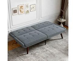 MODENUIT Bedbank 146 cm - 5-Standen Verstelbare Rugleuning En Slaapfunctie - Voor Woonkamer En Studio - Linnen Grijs