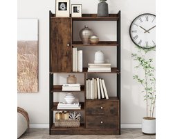 MODENUIT Boekenkast - Industrieel Design Met Deur En Laden - Voor Woonkamer - Zwartbruin - 100x30x173,5 Cm