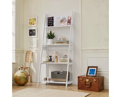 MODENUIT Boekenkast - Open Ladderrek Met 4 Niveaus - Voor Woonkamer, Badkamer En Kantoor - MDF En Spaanplaat - Wit