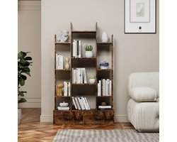 MODENUIT Boekenkast - Open Rek Met 2 Lades - Industrieel Voor Woonkamer En Kantoor - Metaal En Hout - Bruin