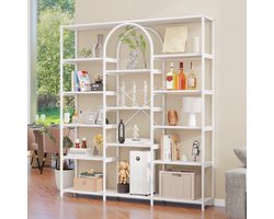 MODENUIT Boekenkast - Open Rek Met Boogvorm - Voor Woonkamer En Kantoor - Metaal En MDF - 160x30x180 cm - Wit