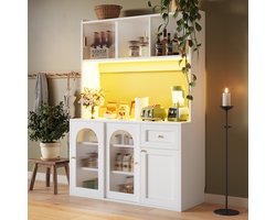 MODENUIT Buffetkast - Ledverlichting En Verstelbare Planken - Voor Keuken En Woonkamer - Wit - 120x35x167 Cm