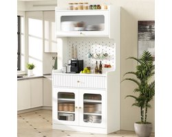MODENUIT Buffetkast - Met LED, Lade En Verstelbare Planken - Voor Keuken En Eetkamer - MDF En Spaanplaat - 80x40x180 Cm