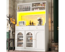 MODENUIT Buffetkast - Met Ledverlichting En 2 Laden - Voor Keuken En Woonkamer - Wit Hout En Glas - 120x40x180 Cm
