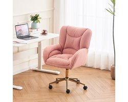 MODENUIT Bureaustoel - Teddy Bekleding - Hoogteverstelbaar en Draaibaar - Voor Thuiswerkplek en Kaptafel - Roze