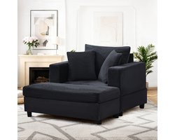 MODENUIT Chaise Longue 1-Zits - Met Voetsteun En Opbergruimte - Voor Woonkamer En Slaapkamer - Hout Metaal Zwart