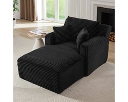 MODENUIT Chaise Longue 166 x 100 x 82 cm - 1-Zits Relaxstoel en Slaapsofa - Woonkamer - Ribstof Zwart