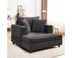 MODENUIT Chaise Longue - Voetsteun en Opbergruimte - Voor Woonkamer en Slaapkamer - Hout en Metaal - Grijs