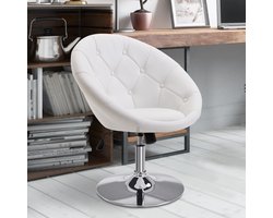 MODENUIT Draaikruk 56 x 71 x 78-90 cm - In Hoogte Verstelbaar met Wipfunctie - Voor Kantoor en Salon - Staal Wit