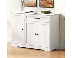 MODENUIT Dressoir - 3 Deuren En 1 Lade Met Verstelbare Planken En Metalen Grepen - Voor Hal En Woonkamer - MDF - Wit