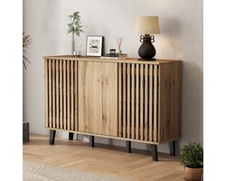 MODENUIT Dressoir - 3 Deuren En 6 Vakken Voor Woonkamer En Hal - Spaanplaat En PVC - 150x40x95 Cm - Houtkleur