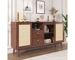 MODENUIT Dressoir - 3 Schuifdeuren En 2 Lades Voor Woonkamer En Hal - MDF En Spaanplaat - 155x38x80 Cm - Hout