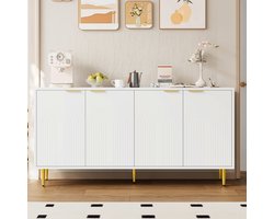 MODENUIT Dressoir - 4 Deuren En Verstelbare Planken - Voor Woonkamer En Eetkamer - MDF - 160x40x80 cm - Wit