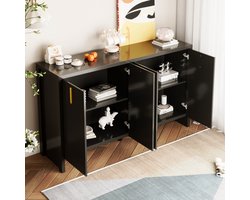 MODENUIT Dressoir - 4 Deuren En Verstelbare Planken - Voor Woonkamer En Hal - Spaanplaat - Zwart - 140x38x80 cm