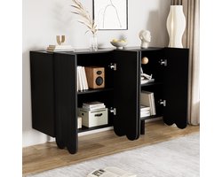 MODENUIT Dressoir - 4 Deuren Met Druppelreliëf En Binnenplanken - Voor Woonkamer - MDF - 120x37,5x80,8 Cm - Zwart