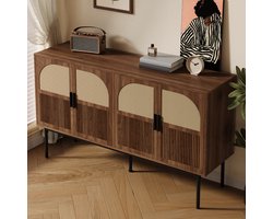 MODENUIT Dressoir - 4 Deuren Met Opbergruimte - Voor Woonkamer En Hal - MDF Met Rotanlook - 140x40x80 Cm - Naturel