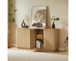 MODENUIT Dressoir - 4 Deuren Met Opbergruimte Voor Woonkamer En Slaapkamer - MDF Eikenkleur - 160x40x80 Cm