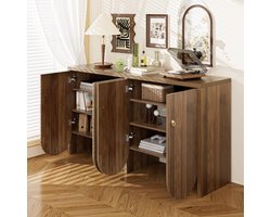 MODENUIT Dressoir - 4 Deuren Met Verstelbare Legplanken - Woonkamer En Eetkamer - MDF Walnootlook - 147x40x80 Cm