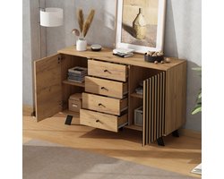 MODENUIT Dressoir - 4 Laden En 2 Kasten - Voor Woonkamer En Eetkamer - MDF En Massief Hout - 120x38x75 cm