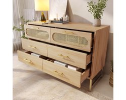 MODENUIT Dressoir - 6 Laden In Rotanlook - Voor Woonkamer En Slaapkamer - Sonoma Eiken - 120x40x74 Cm
