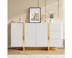 MODENUIT Dressoir - Geribbelde Front Met 3 Deuren En 3 Lades - Wit - MDF Spaanplaat - 140x36x75 Cm