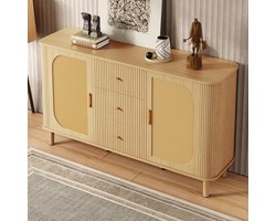 MODENUIT Dressoir - Met Rattandeuren En Golflades - Voor Woonkamer En Eetkamer - MDF Naturel - 140x40x80 Cm