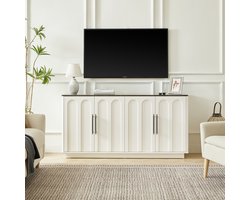 MODENUIT Dressoir - Opbergkast Met 4 Deuren En Softclose - Voor Woonkamer En Eetkamer - Wit Zwart - 160x40x80 Cm