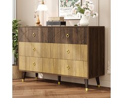 MODENUIT Dressoir - Zes Laden En Tweekleurige Houtlook - Voor Woonkamer, Slaapkamer En Hal - MDF - 120x40x81 Cm