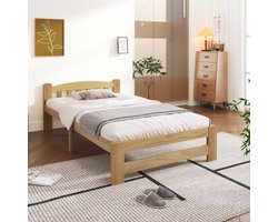 MODENUIT Eenpersoonsbed 90x200 cm – Met Hoofdbord en 15 Latten – Massief Grenenhout – Zonder matras – Naturel
