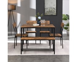 MODENUIT Eethoek Set - Eettafel Met 4 Stoelen En Bank Voor Keuken En Eetkamer - MDF En Bruin - 6-Delig