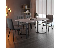 MODENUIT Eetkamerset 140 x 80 cm - Tafel Met 4 Stoelen En Marmerlook - Voor Keuken En Eetkamer - MDF En Linnen - Grijs
