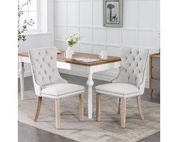 MODENUIT Eetkamerstoel - Set van 2 - Hoge Rugleuning en Verstelbare Poten - Voor Eetkamer en Woonkamer - Linnen Beige