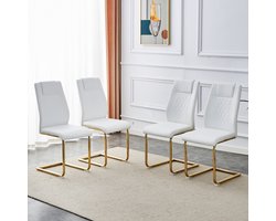 MODENUIT Eetkamerstoel - Set Van 4 - Met Netrugleuning En Antislip Voeten - Voor Eetkamer - Metaal Kunstleer - Wit