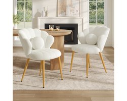 MODENUIT Eetkamerstoelen - Set Van 2 Met Teddybekleding - Voor Eethoek En Bureau - Wit - 60x62,5x83 Cm