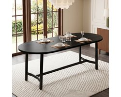 MODENUIT Eettafel - Ovale Tafel Met Ronde Hoeken - Voor 6 Tot 8 Personen - MDF En Ijzer - Zwart - 180x80x75 Cm